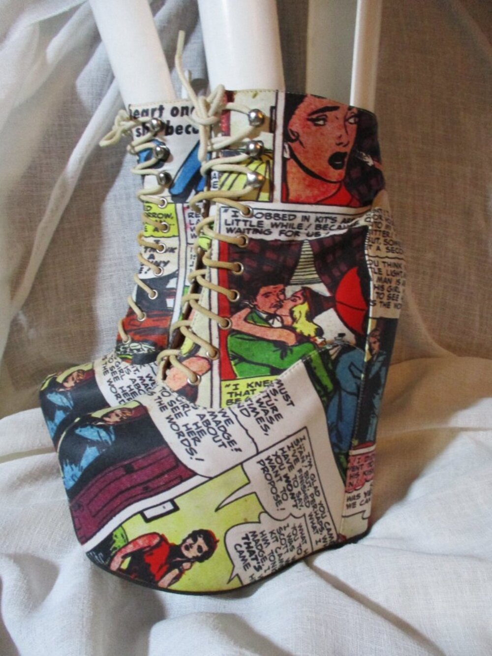 JEFFREY CAMPBELL Black Milk x COMIC BOOK wedge bootie PLATFORM High Heel Shoe - Picture 3 of 6